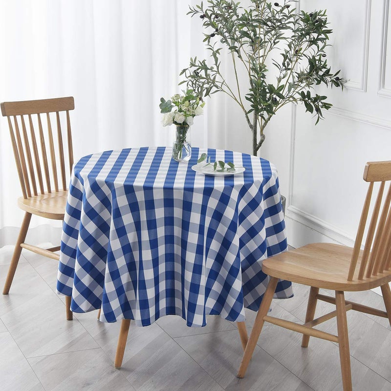 maxmill Round Checkered Tablecloth Spillproof Wrinkle Free Heavy Weight Gingham Table Cloth for Circular Table Cover Buffalo Plaid for Buffet Banquet Parties Holiday Dinner 70 Inch Blue and White - Image 4